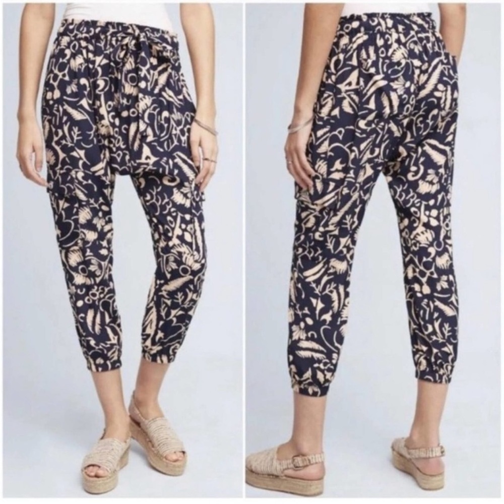 Anthropologie Hei Hei Tropical Floral Print Drop Crotch Harem Joggers